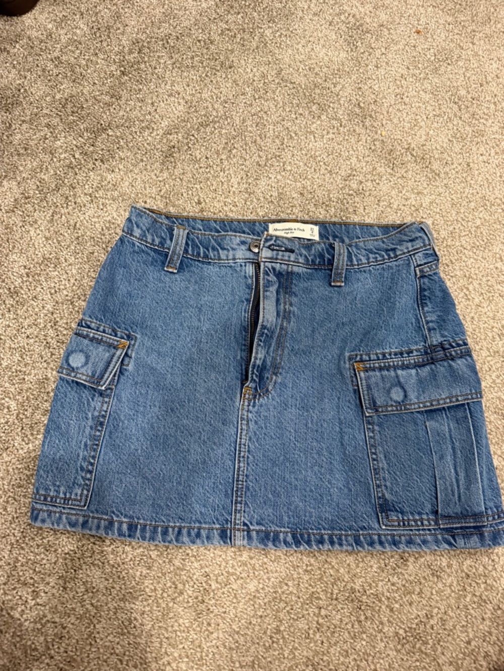 Abercrombie & Fitch Medium Blue Denim Cargo Mini Skirt